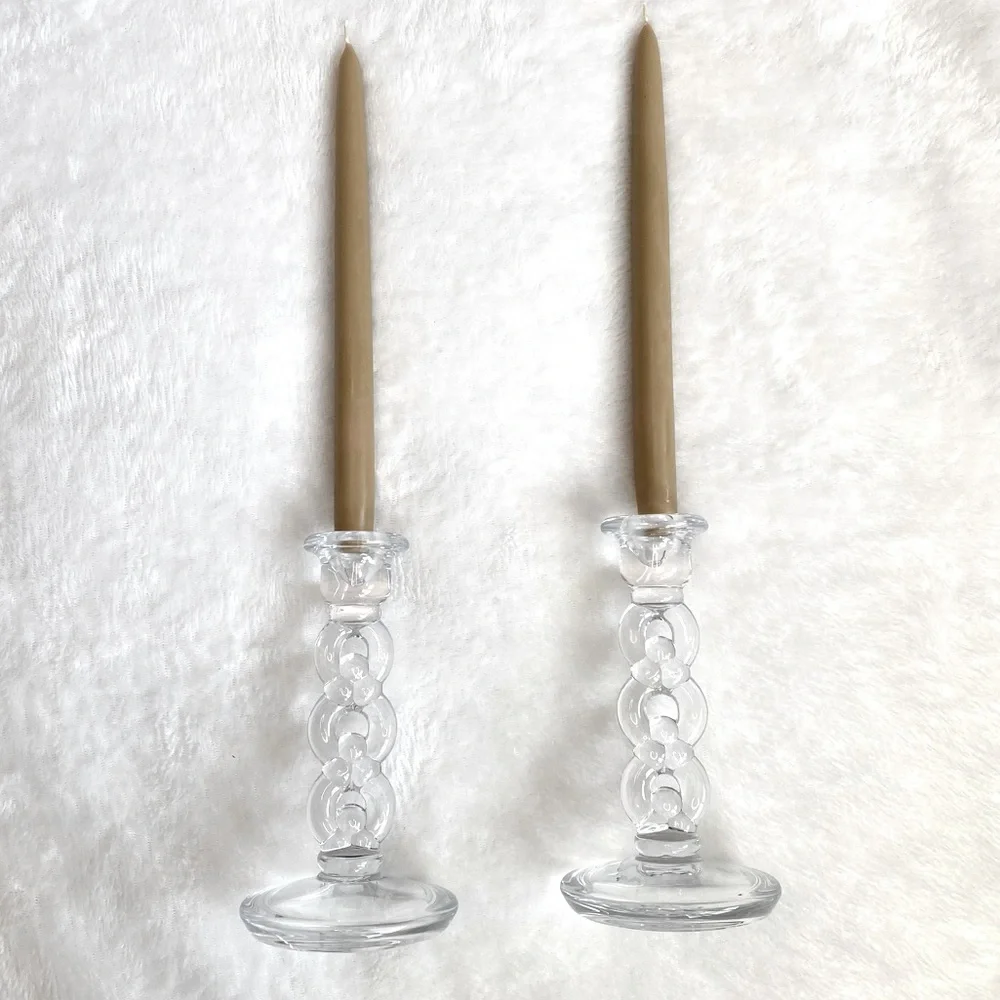 Vintage Glass Taper Candle Holders - Set of 2 - Twisted Glass Candlesticks